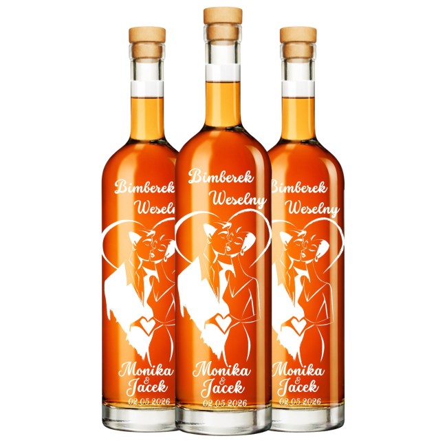 Butelka 750 ml ze zdobieniem ślubnym