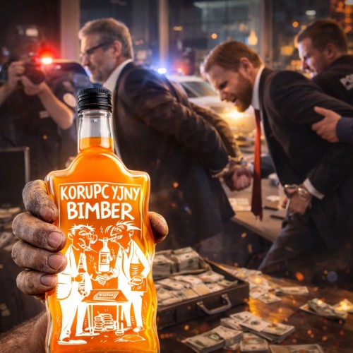 Butelka szklana monopolowa Fala 500 z nadrukiem BIMBER KORUPCYJNY (2).jpg