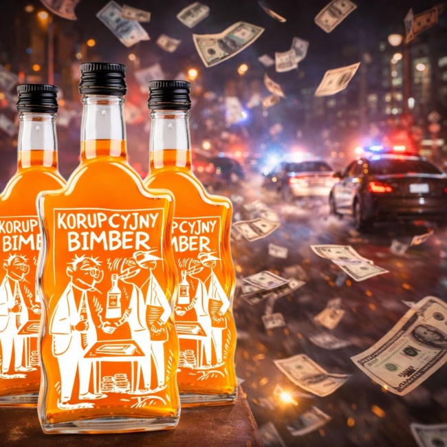 Butelka szklana monopolowa Fala 500 z nadrukiem BIMBER KORUPCYJNY (3).jpg