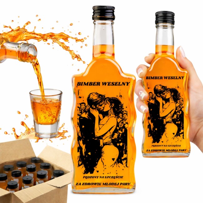 Butelka szklana 500 ml na weselnym stole z nadrukiem