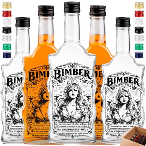 Dwadzieścia ozdobnych butelek na bimber 500 ml