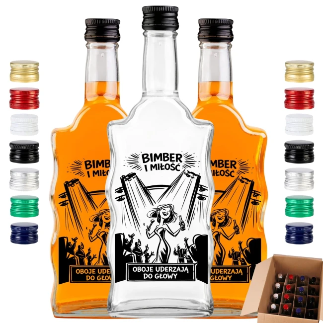 Flaszki szklane 500 ml z nadrukiem bimber