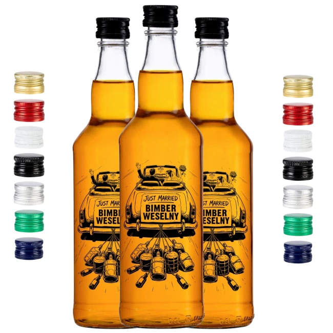 Butelki 0,5 l z zabawnym nadrukiem dla gości