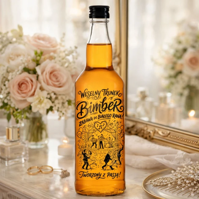 Butelki na ślub 500 ml z nalewką dla gości