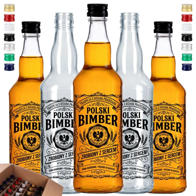 Butelki monopolowe z etykietą Bimber Old