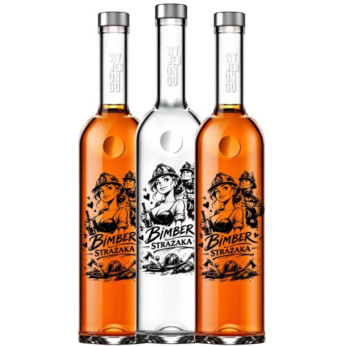 Butelki na bimber 500 ml FUTURA GPI z nadrukiem BIMBER STRAŻAKA – zestaw