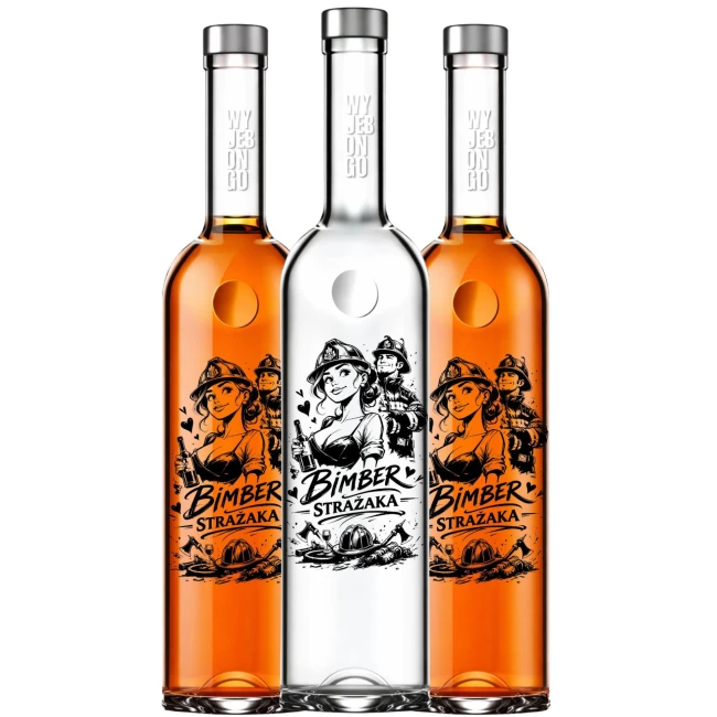 Butelka szklana 500 ml na samogon i alkohol domowy – wzór BIMBER STRAŻAKA