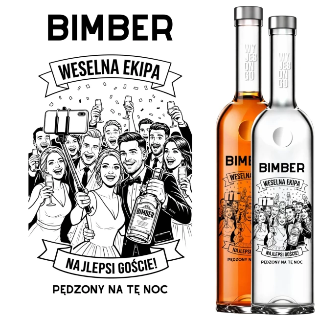 Zestaw butelek monopolowych 500ml FUTURA z humorystycznym sitodrukiem ceramicznym Weselna Ekipa na swojski bimber.