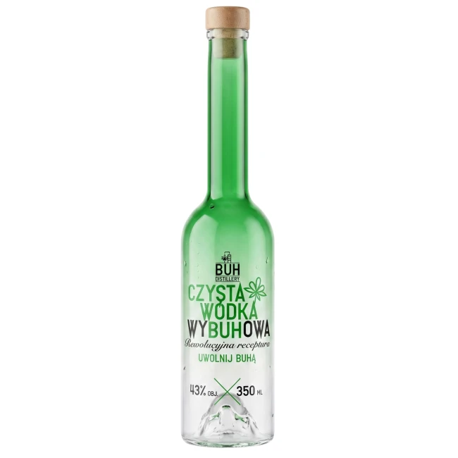 Butelka szklana 350 ml BUH z korkiem, nadruk CZYSTA WYBUHOWA