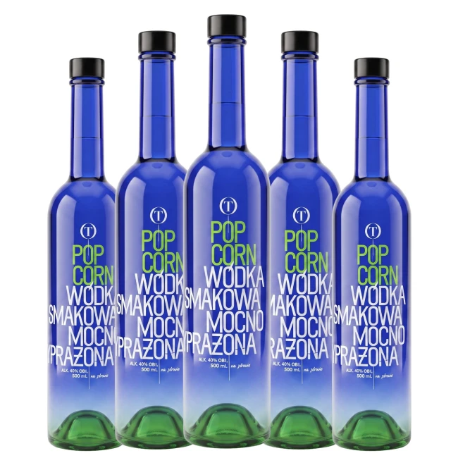 Butelki FUTURA 500 ml z zielono-białym nadrukiem POPCORN