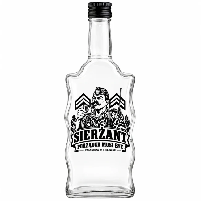 Butelka Fala 500 ml z czarnym nadrukiem Sierżant – porządek musi być, zwłaszcza w kieliszku